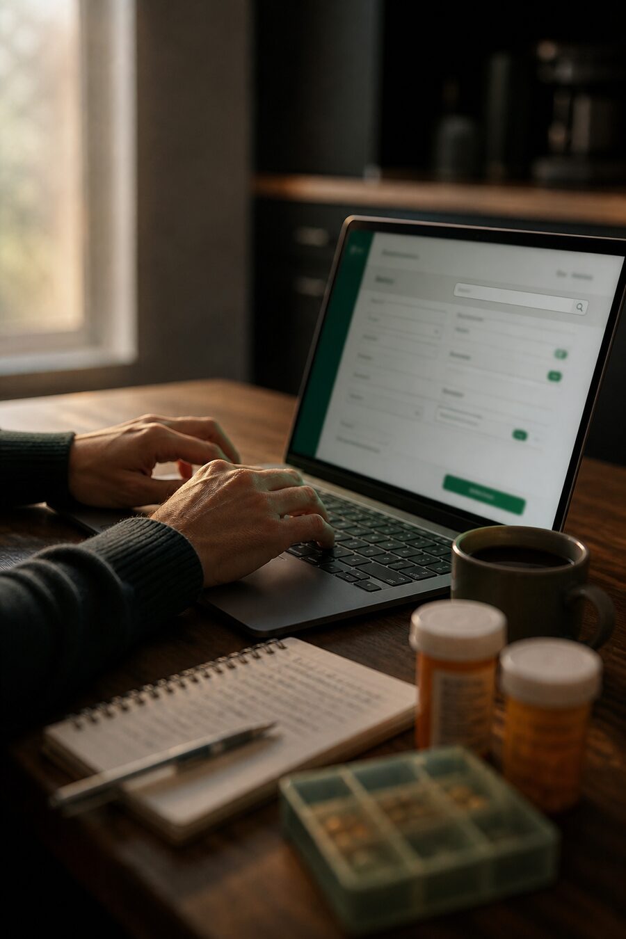 An agent entering client details on a laptop